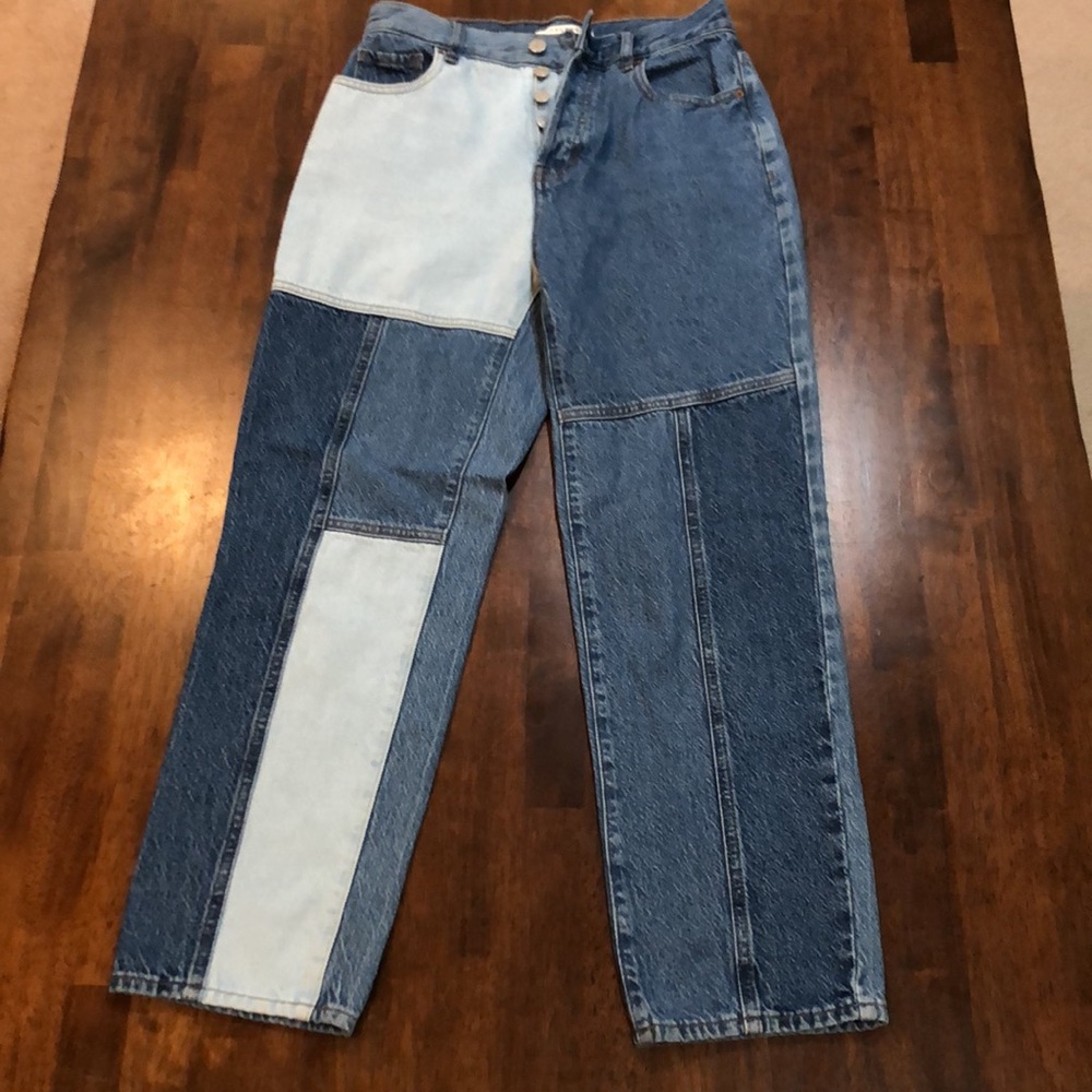 PacSun High Rise Straight Jeans Patch work Button Fly Blue Size Juniors 25 Small